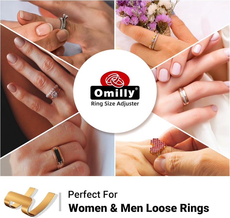 Omilly Filled Metal Ring Guard for Loose Rings, Invisible Ring Size Adjuster, Fits Ring Width 1.3mm-10mm, Easy to Use, 8 Pack with 4 Sizes, Secure Fit for Women & Men-Golden - Image 2